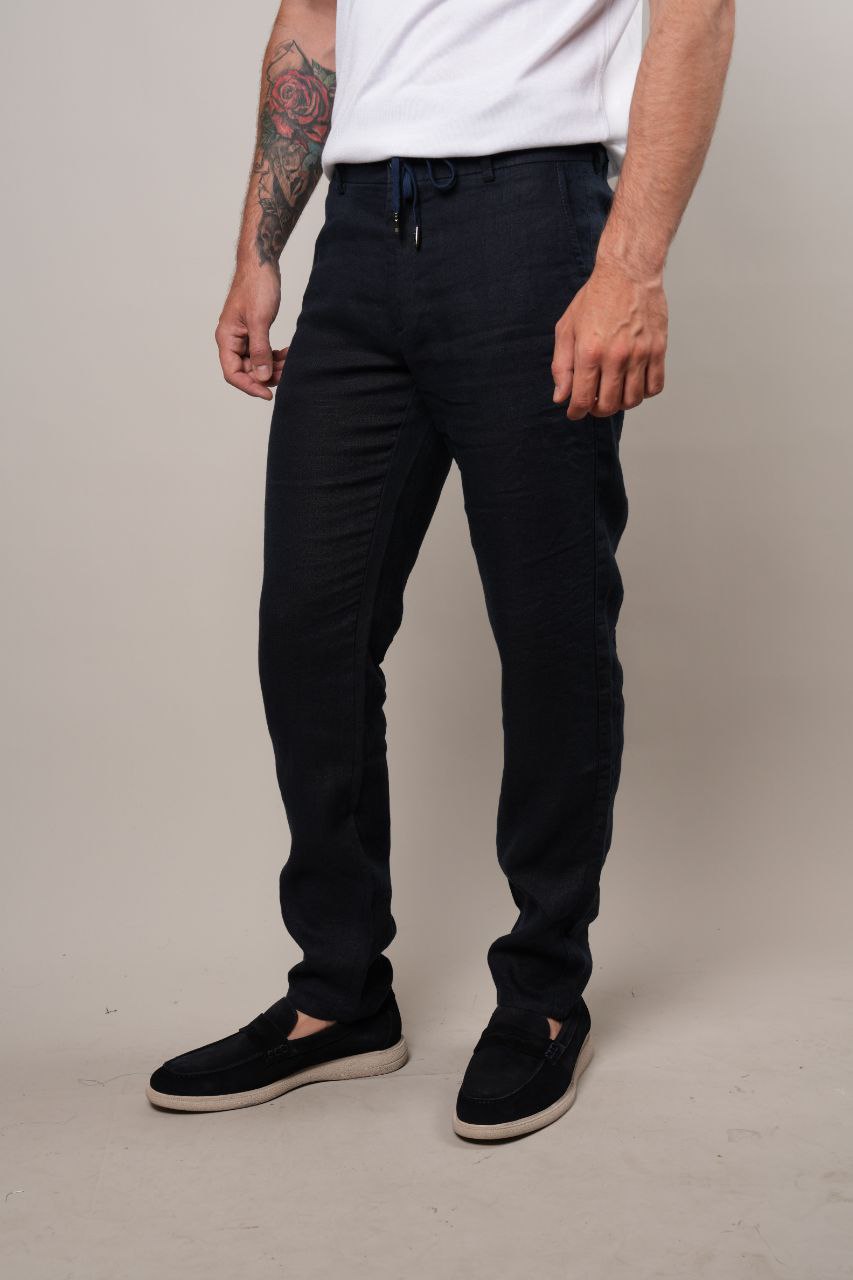 NAVY LINEN REGULAR FIT TROUSER