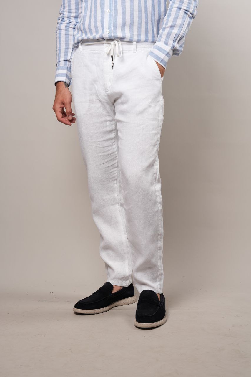 WHITE LINEN REGULAR FIT TROUSER