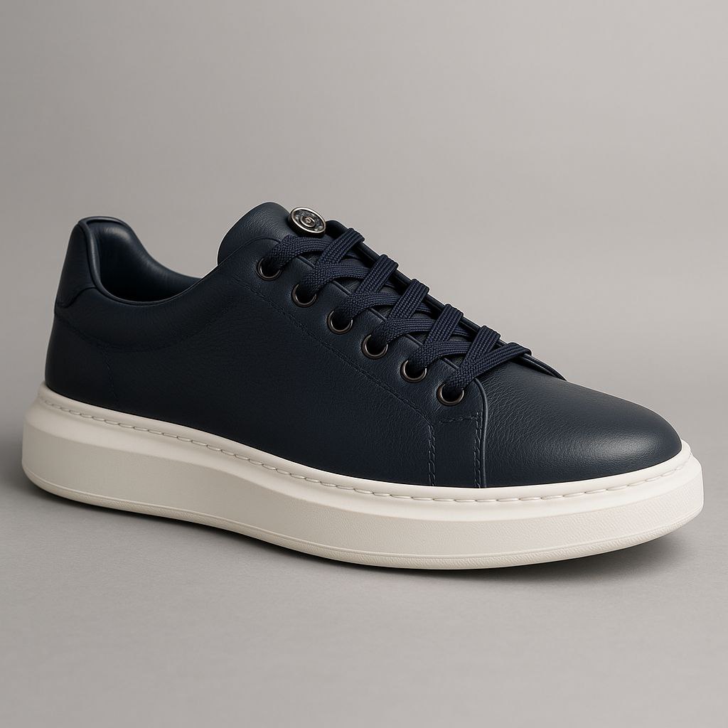 Navy tito big size leather trainers in navy | Flamingo Fits