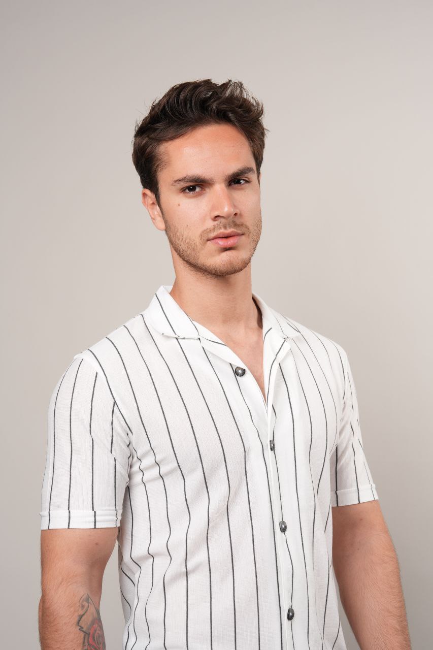 WHITE BOGLER STRIPED SHORT SLEEVE SHIRT