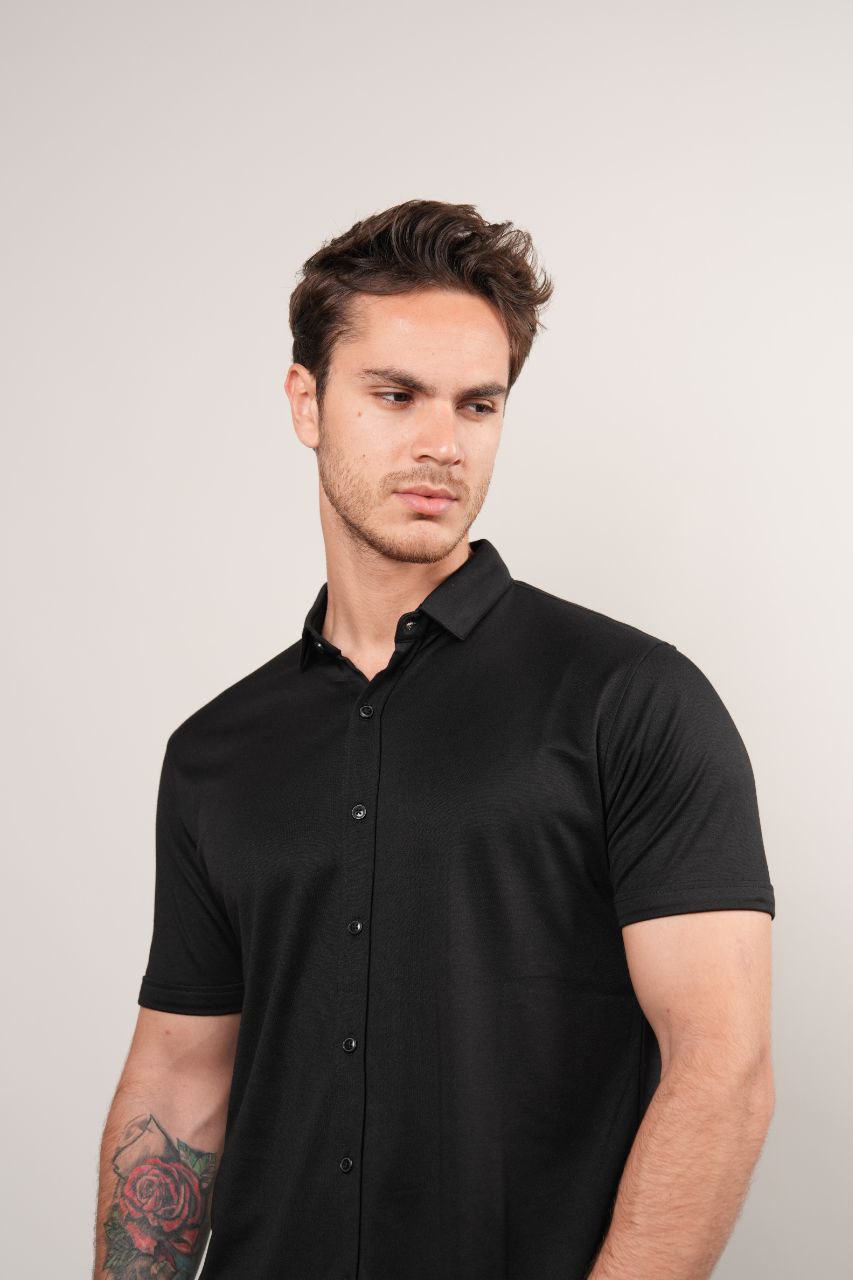 BLACK BREATHABLE TRAVEL SHORT SLEEVE SHIRT - shirt at Flamingo Fits