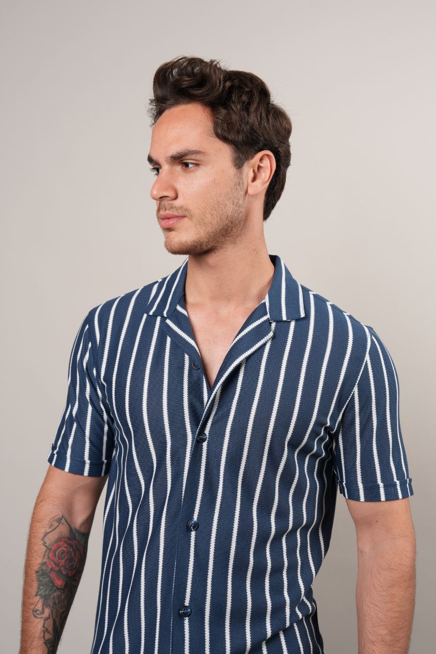 INDIGO ZALORA WHITE STRIPES SHORT SLEEVE SHIRT - shirt at Flamingo Fits