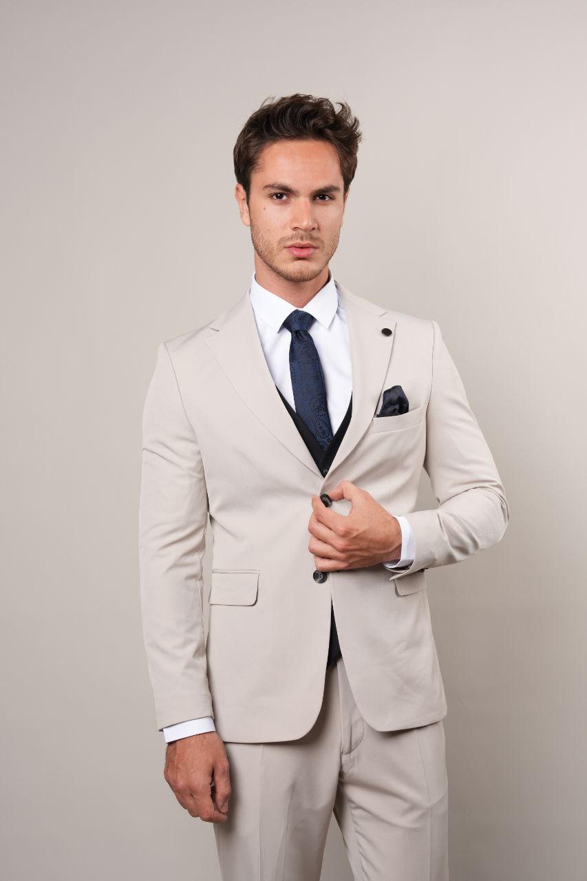 BEIGE SLEEK THREE PIECES SUITS - suits at Flamingo Fits