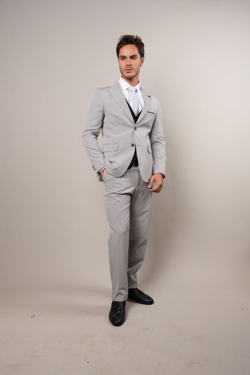 LIGHT GREY SLEEK THREE PIECES SUITS - suits at Flamingo Fits