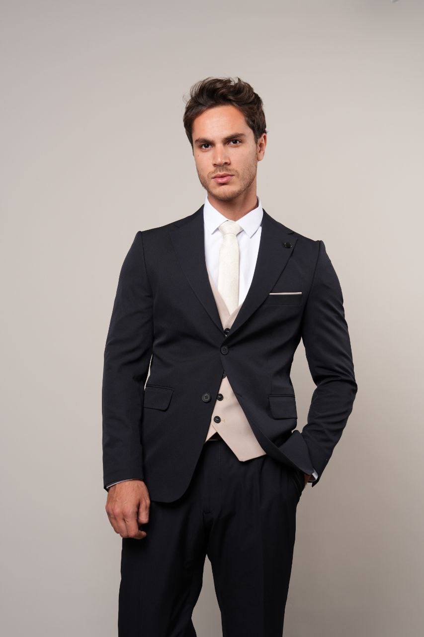 Navy Sleek Three Pieces Suits