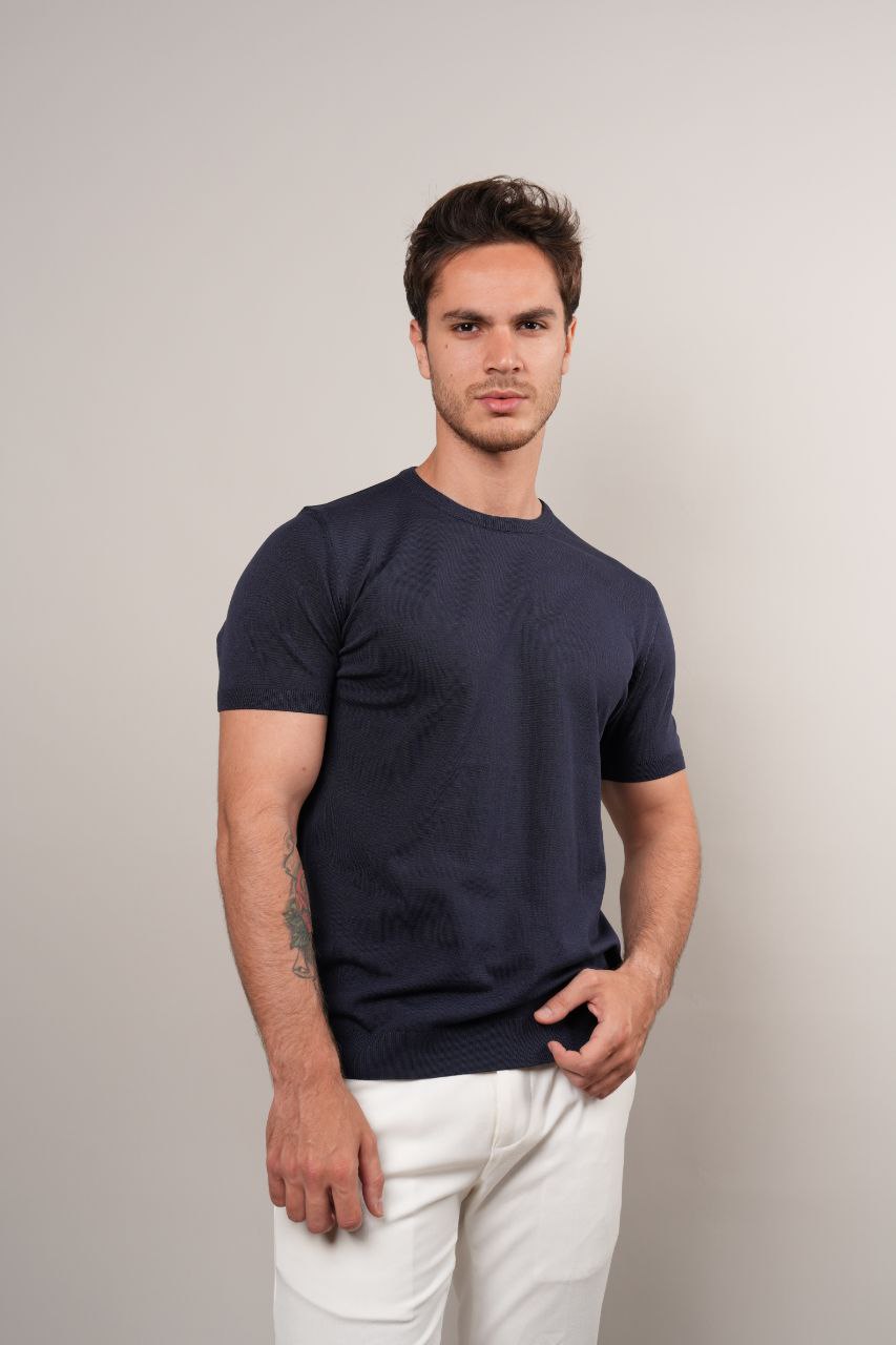 NAVY  BASIC FINE KNIT ROUND NECK TSHIRT