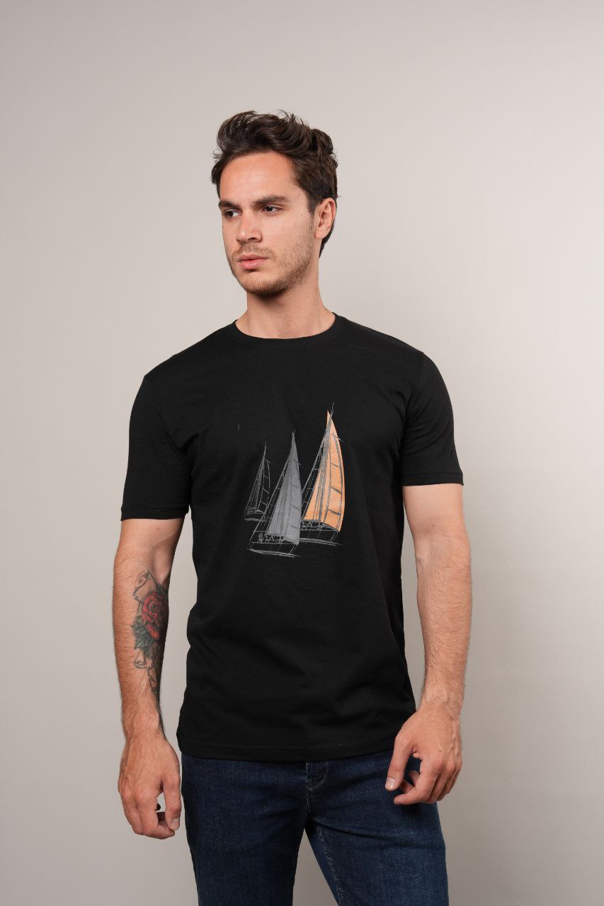 BLACK SAILBOAT GRAPHIC COTTON TSHIRT