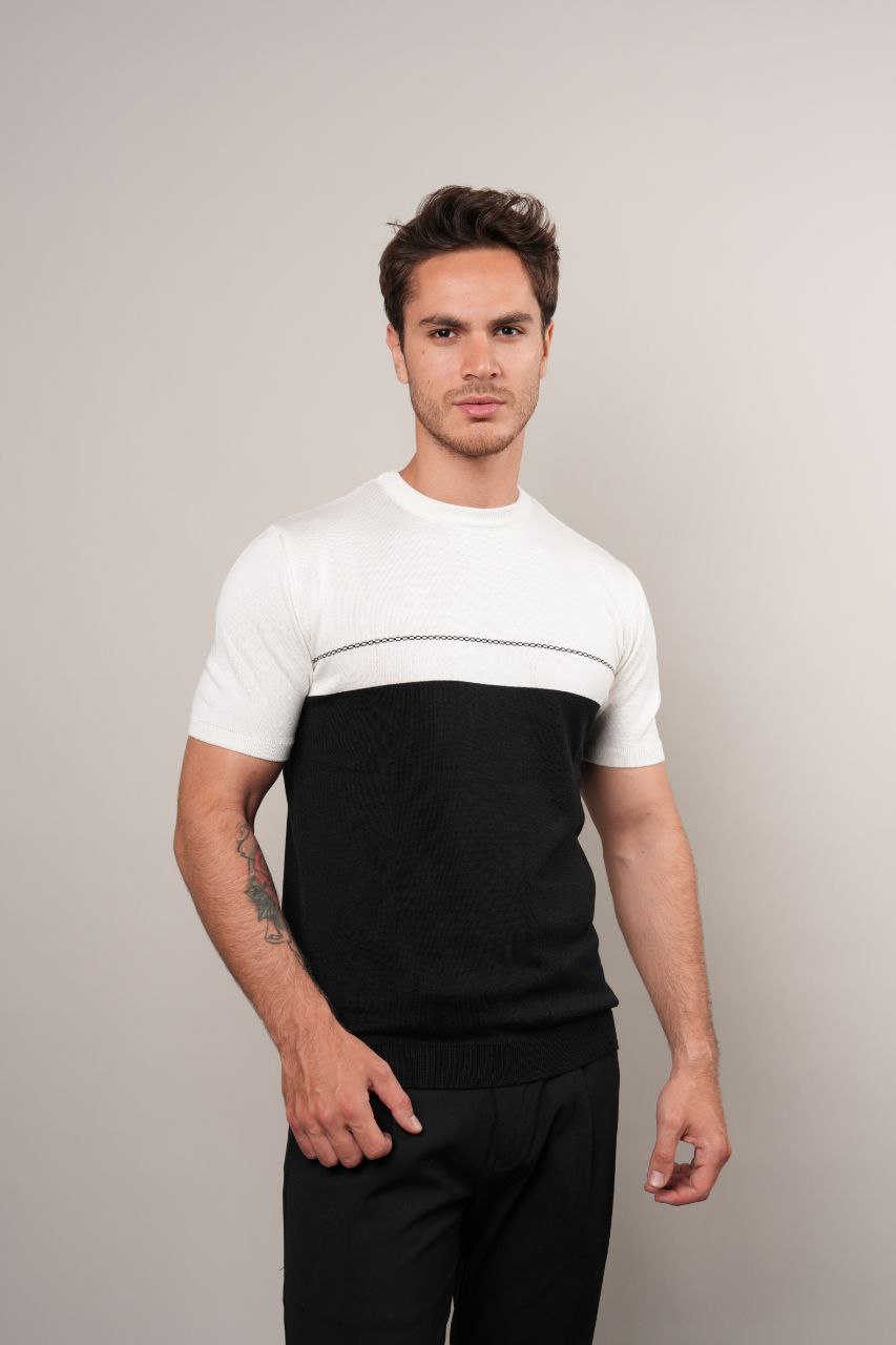 Black half way knit round neck tshirt in black | Flamingo Fits