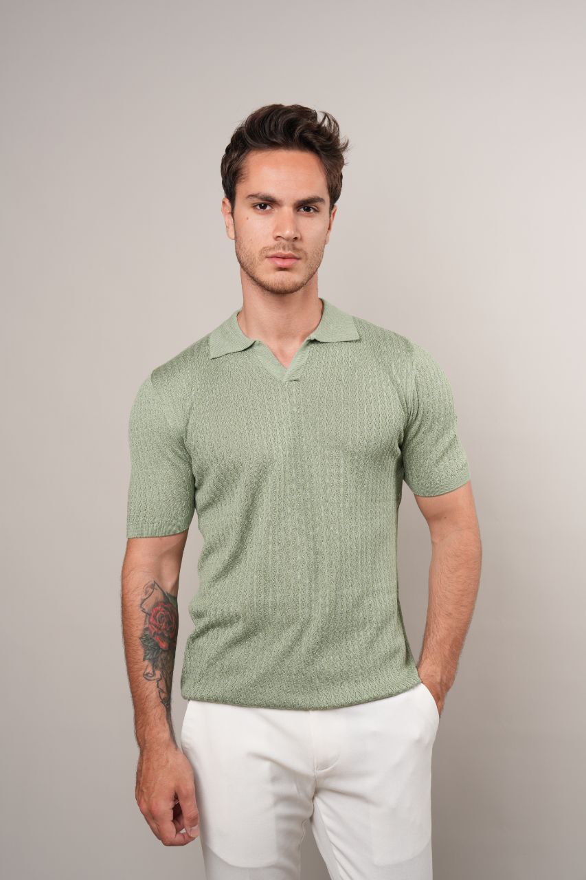 MINT AQUA REVIVO KNITTED POLO NECK TSHIRT - tshirt at Flamingo Fits