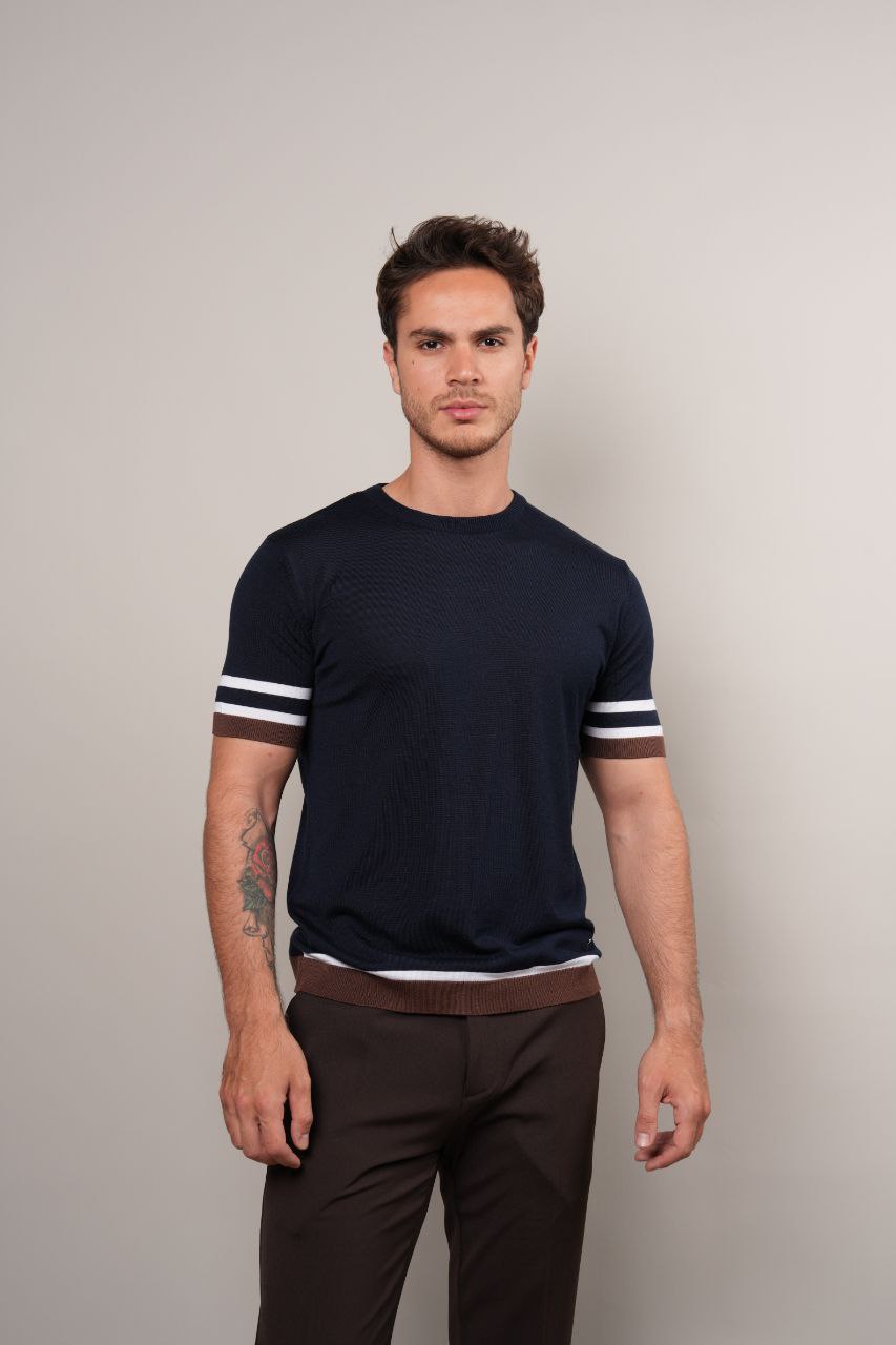 Navy powell fine-knit tshirt in navy | Flamingo Fits
