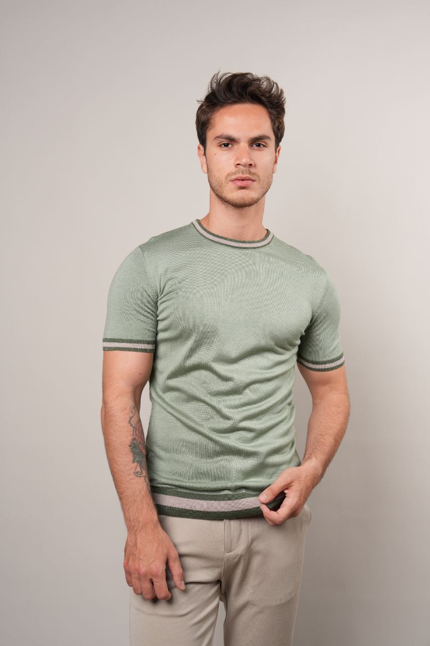 Mint aqua trim knit tshirt in mint aqua | Flamingo Fits