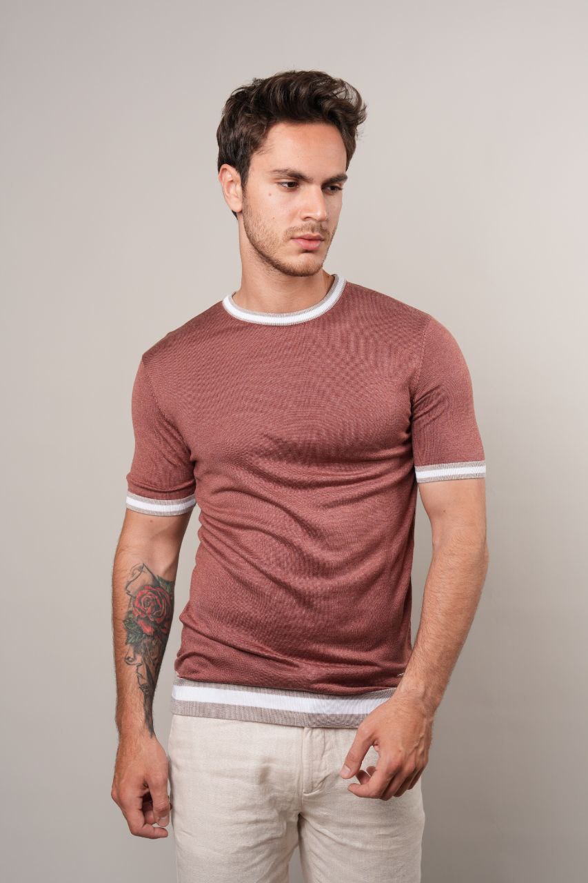 Light peach trim knit tshirt in somow | Flamingo Fits