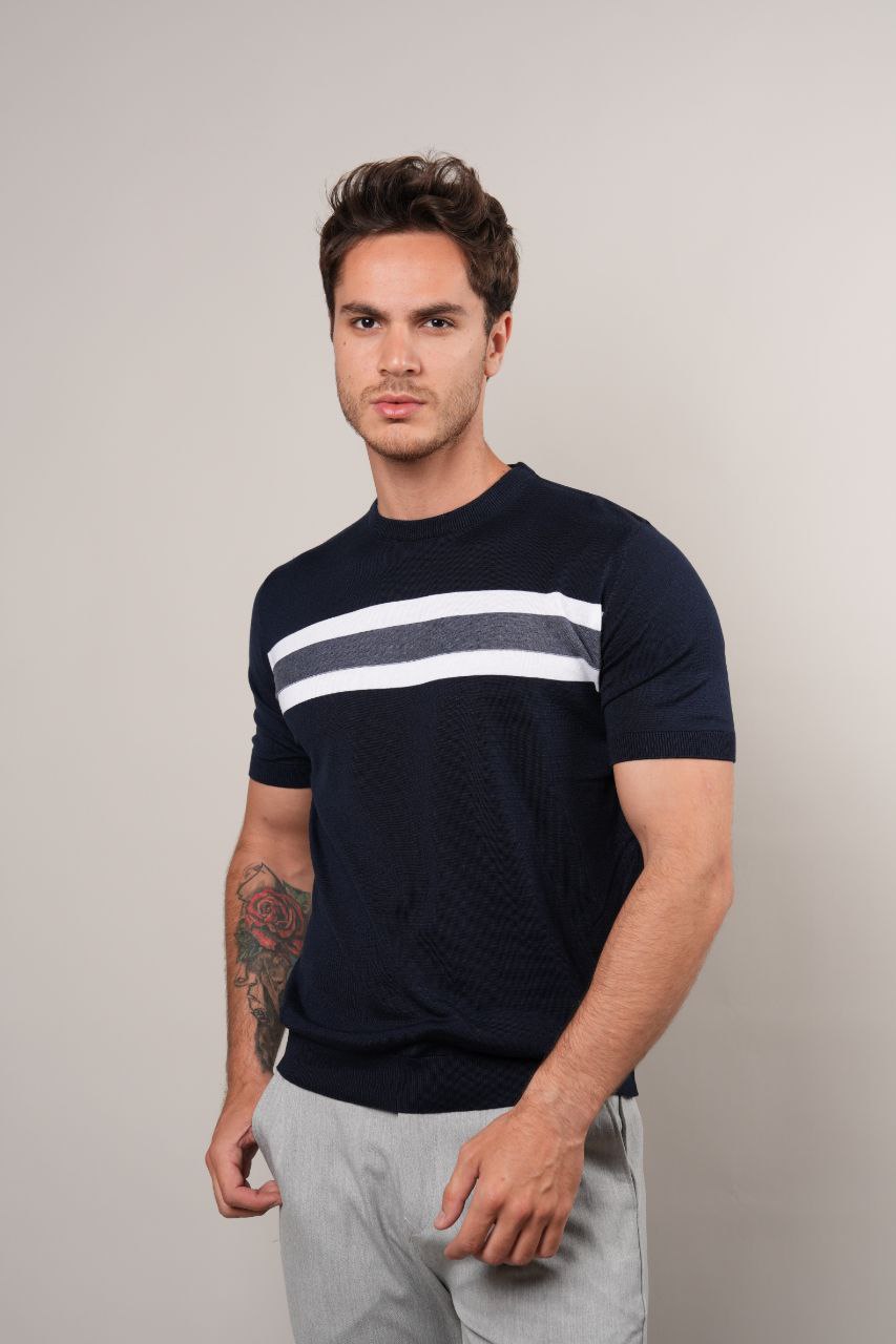 Navy tiburt fine knit tshirt in navy | Flamingo Fits