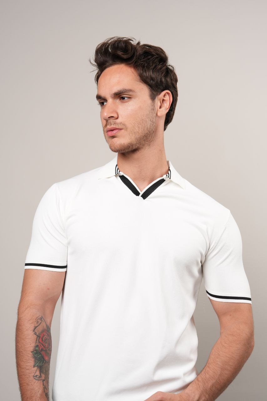 CONTRAST TRIM WHITE POLO NECK