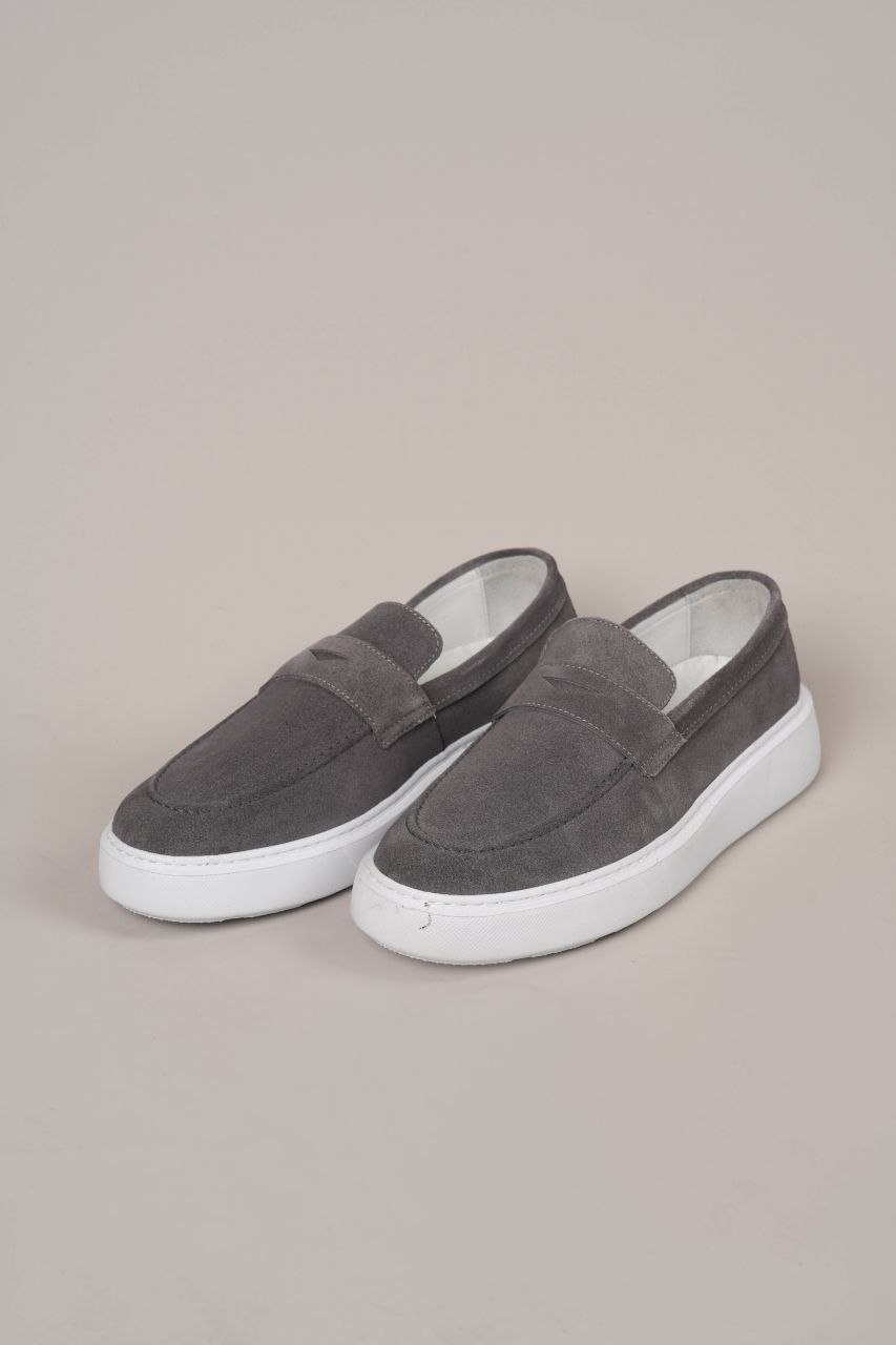 GREY SUEDE HIGH SOLE PENNY LOAFER - casual shoes at Flamingo Fits