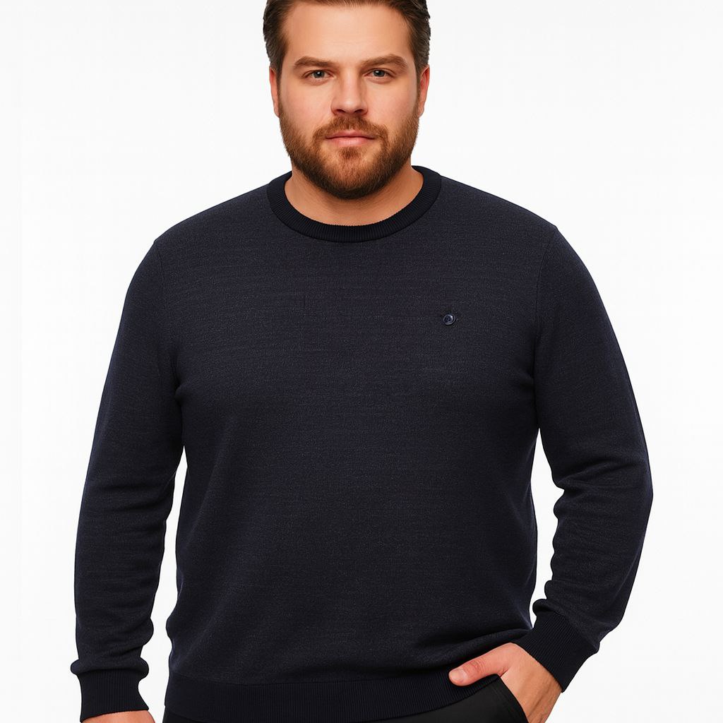 Navy Bigsize Round-Neck Knit Sweater