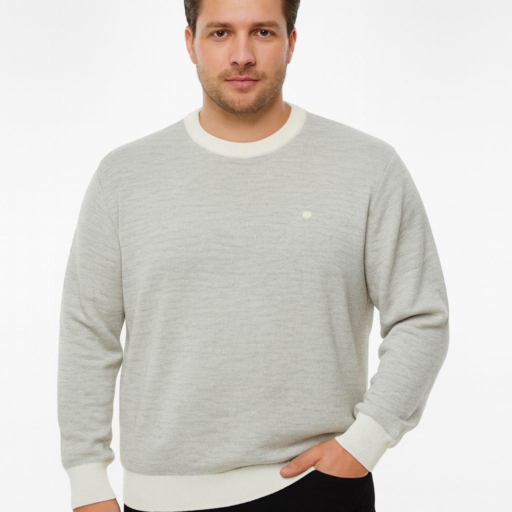 Grey bigsize round-neck knit sweater in grey | Flamingo Fits