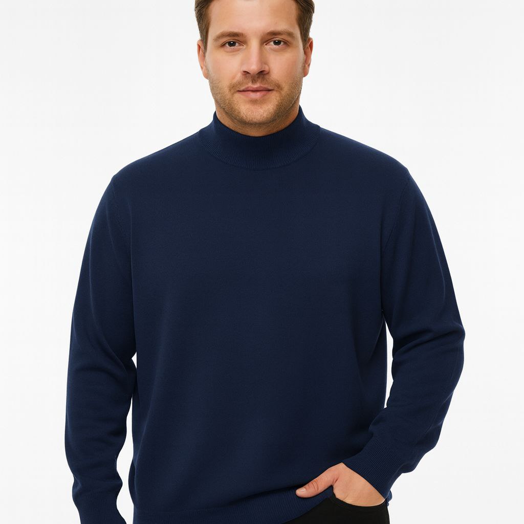 Navy bigsize high-neck knit sweater in navy | Flamingo Fits