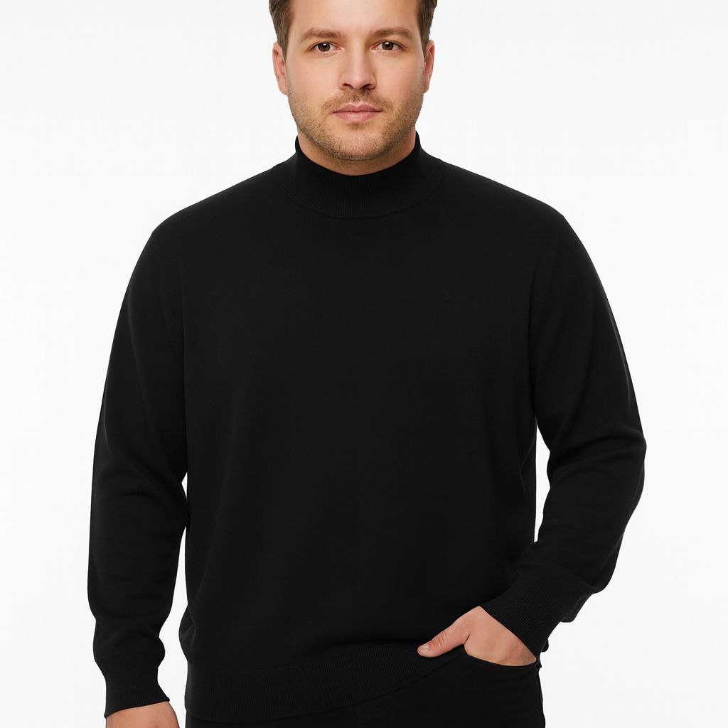 Black bigsize high-neck knit sweater in black | Flamingo Fits