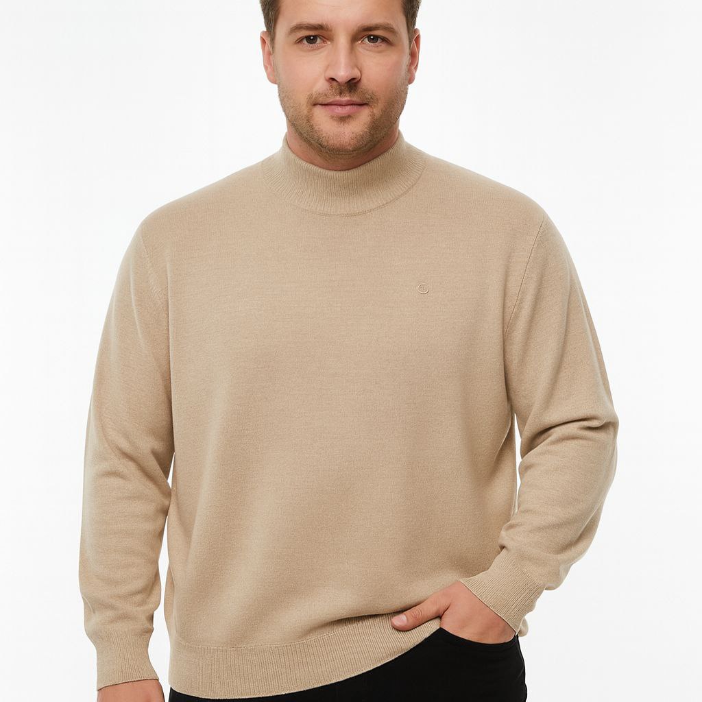 Beige bigsize high-neck knit sweater in beij | Flamingo Fits