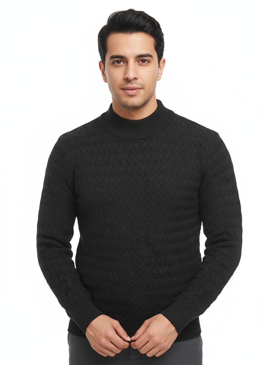 Black cable-wool high-neck sweater in black | Flamingo Fits