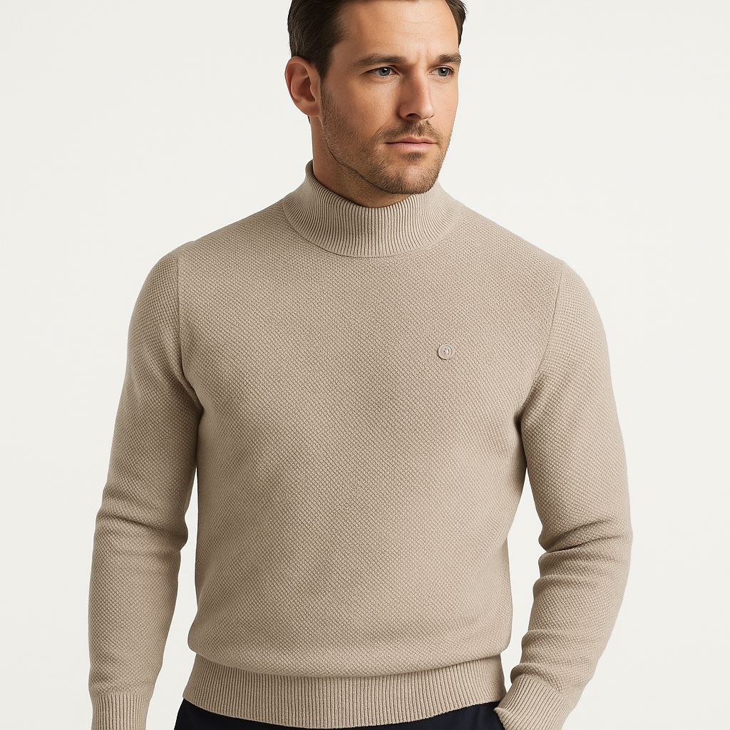 Beige high-neck textured sweater in beij | Flamingo Fits