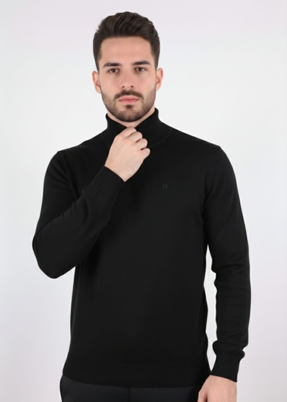 Black Basic Turtle-Neck Knit Sweater - Turtleneck Tops at Flamingo Fits