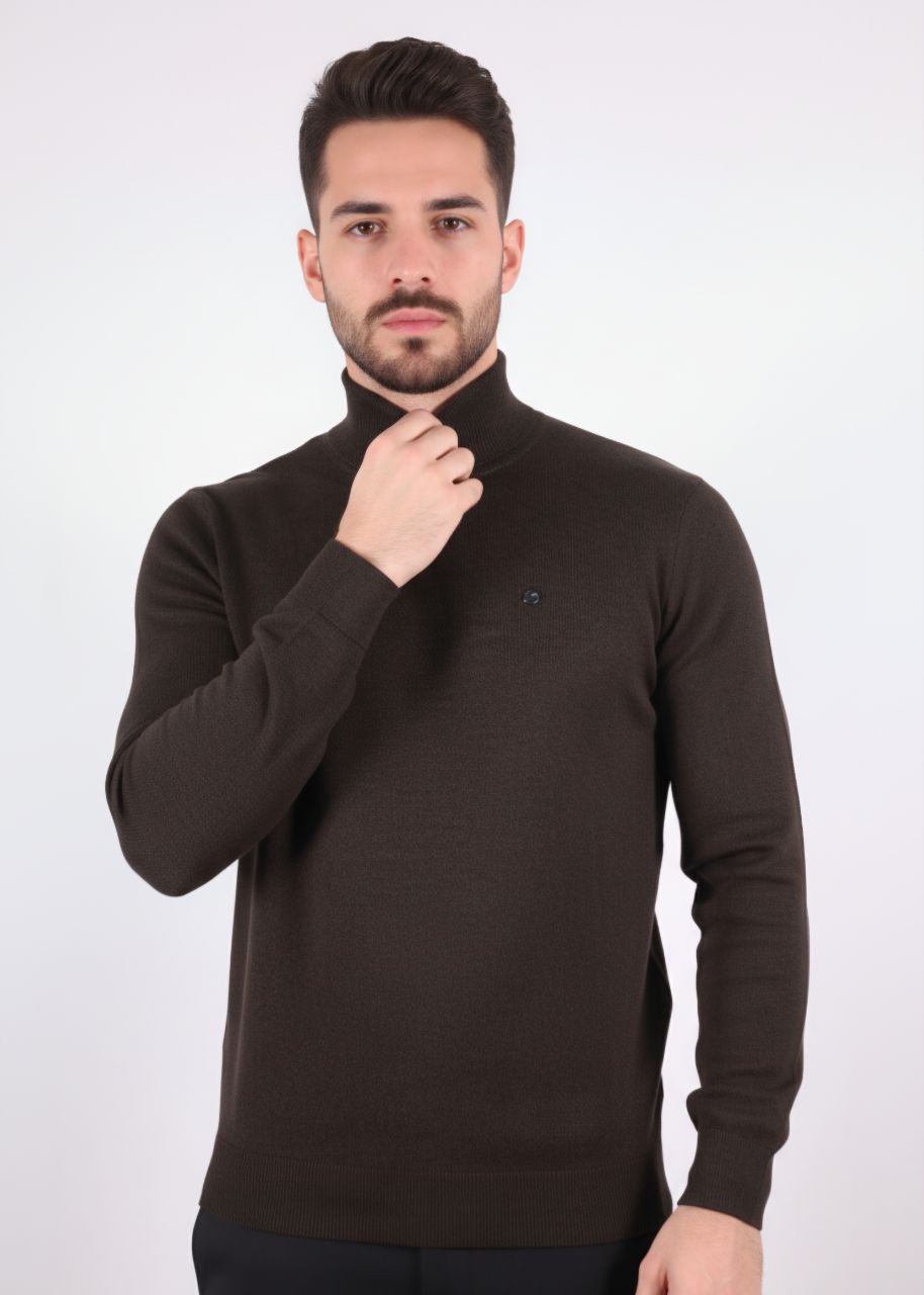 Brown Basic Turtle-Neck knit Sweater - Turtleneck Tops at Flamingo Fits