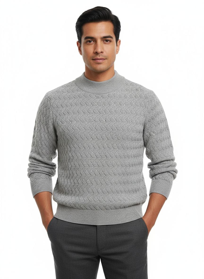 Grey cable-wool high-neck sweater in grey | Flamingo Fits