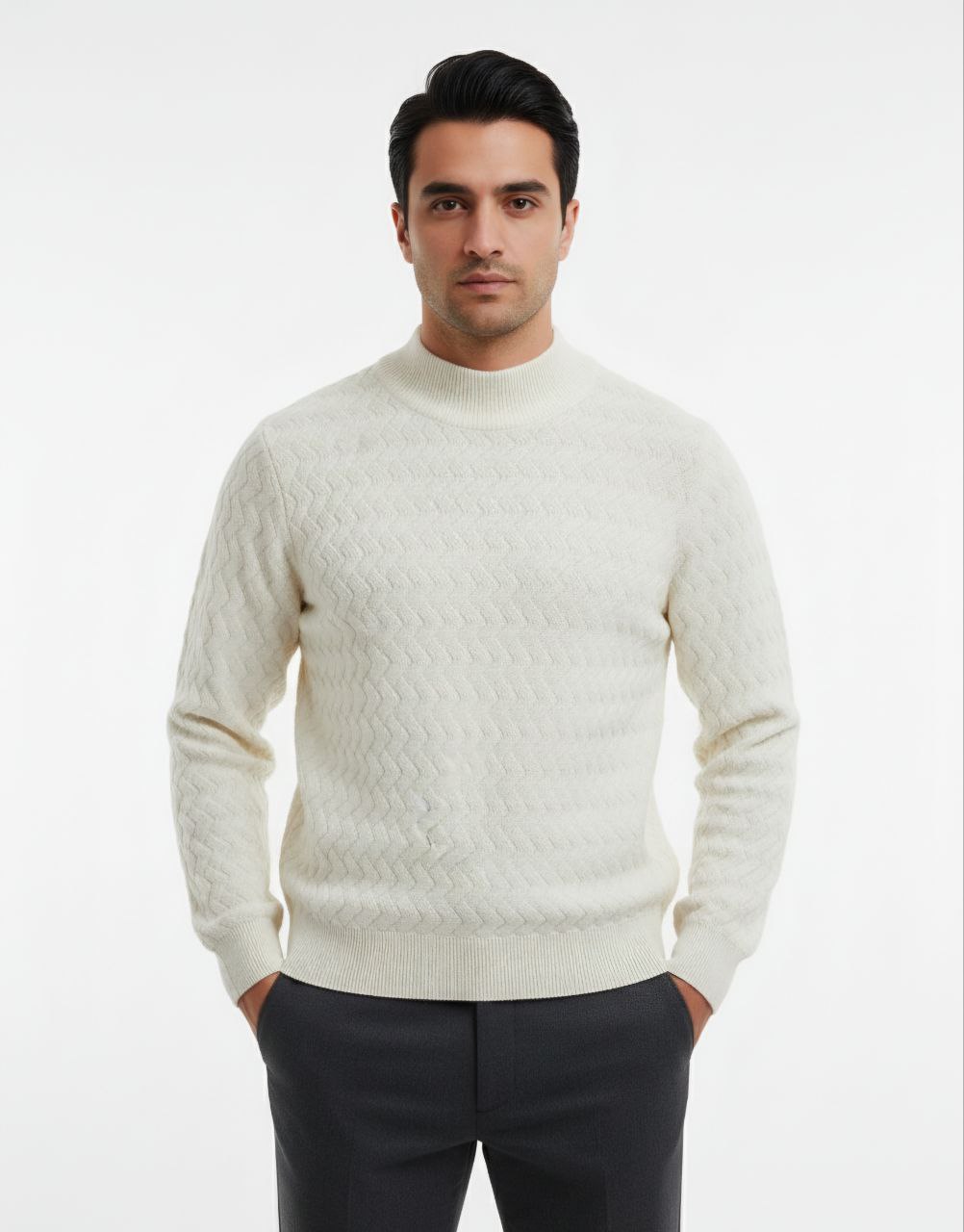 Offwhite Cable-Wool High-Neck Sweater