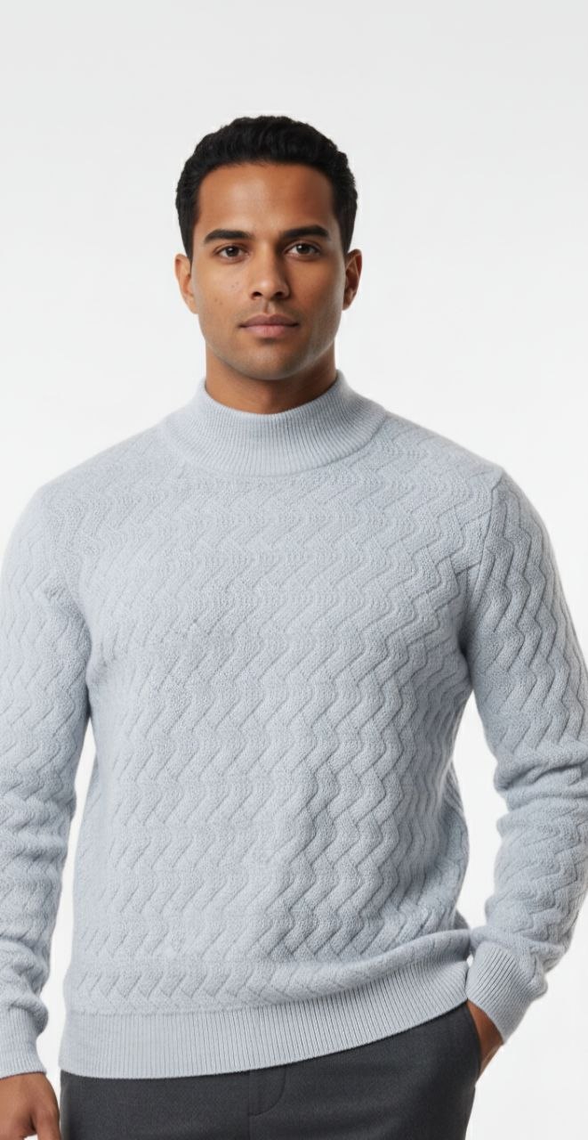Blue cable-wool high-neck sweater in blue | Flamingo Fits