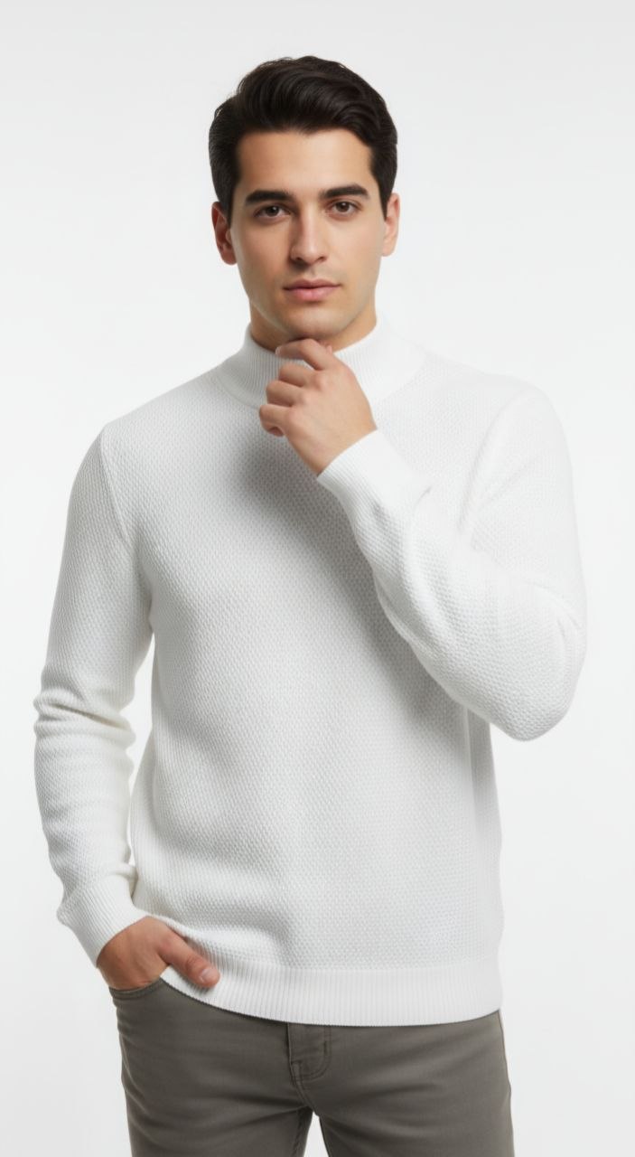 White high-neck textured sweater in white | Flamingo Fits