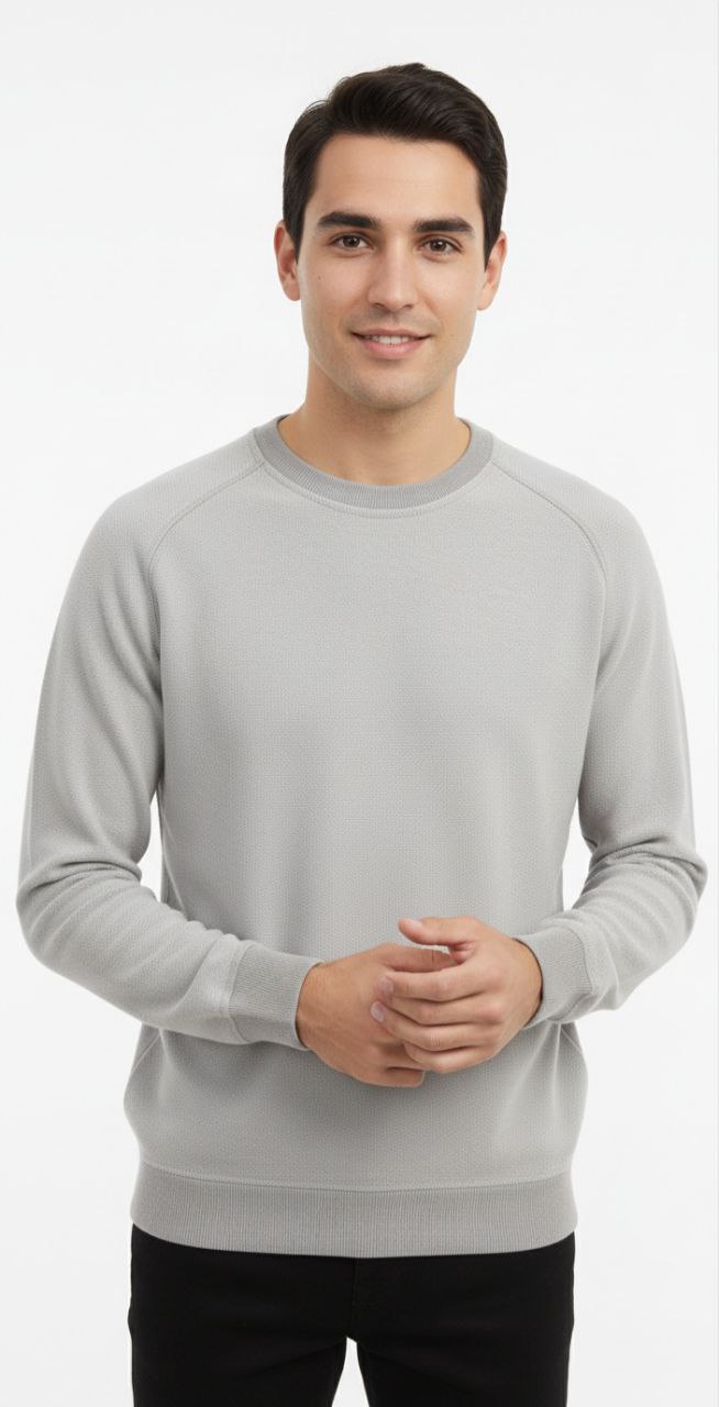 Grey cotton piqué round-neck sweater in grey | Flamingo Fits