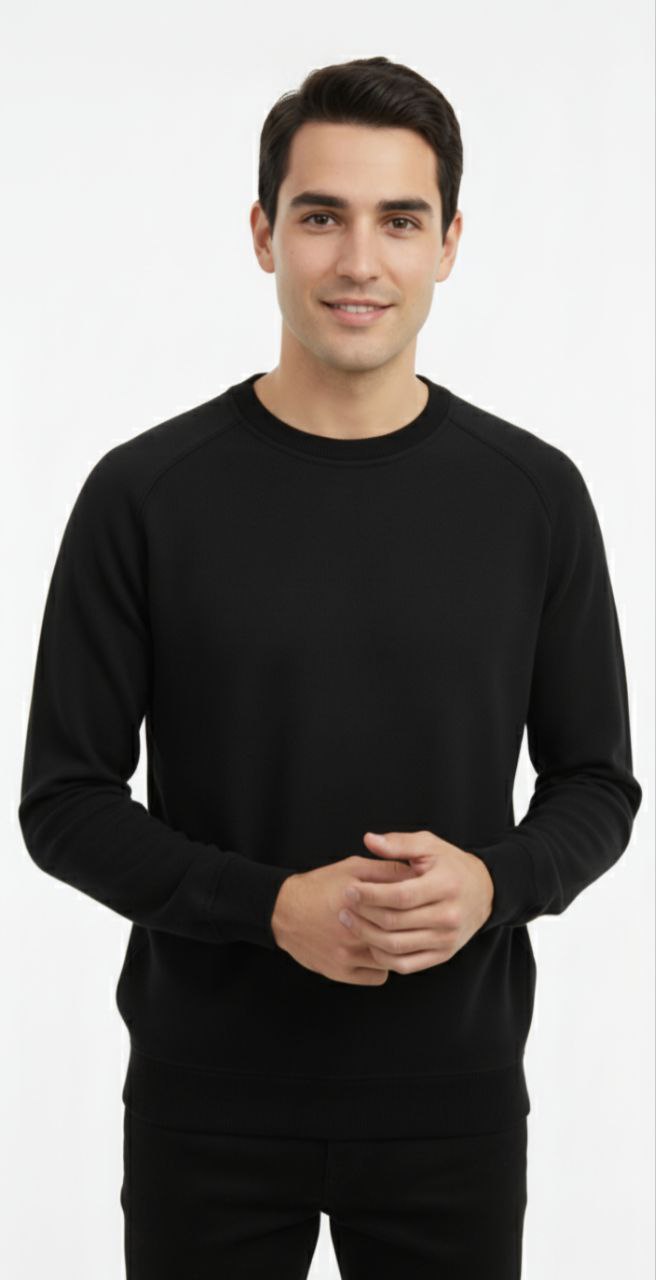 Black cotton piqué round-neck sweater in black | Flamingo Fits