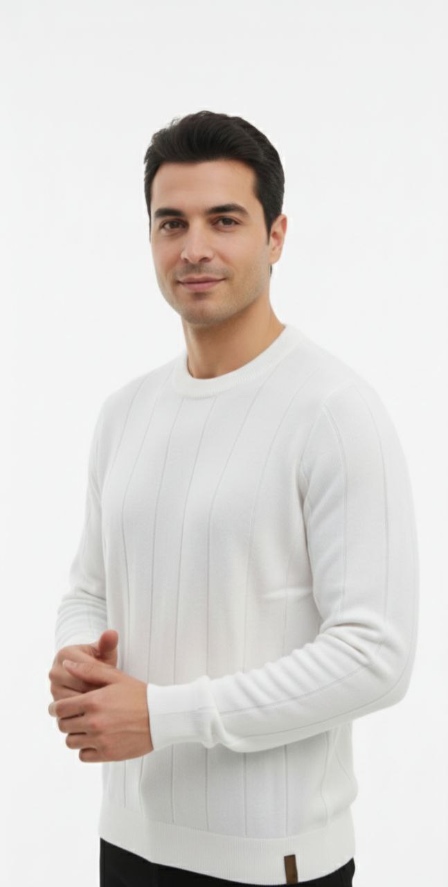 White milan rib crew neck sweater in white | Flamingo Fits