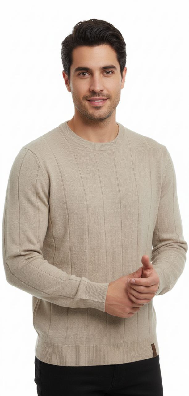 Beige milan rib crew neck sweater in beij | Flamingo Fits