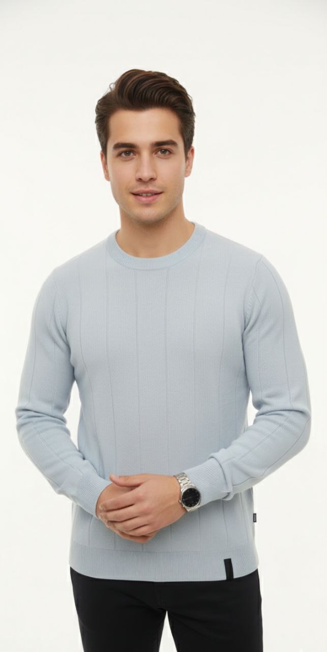 Blue milan rib crew neck sweater in blue | Flamingo Fits