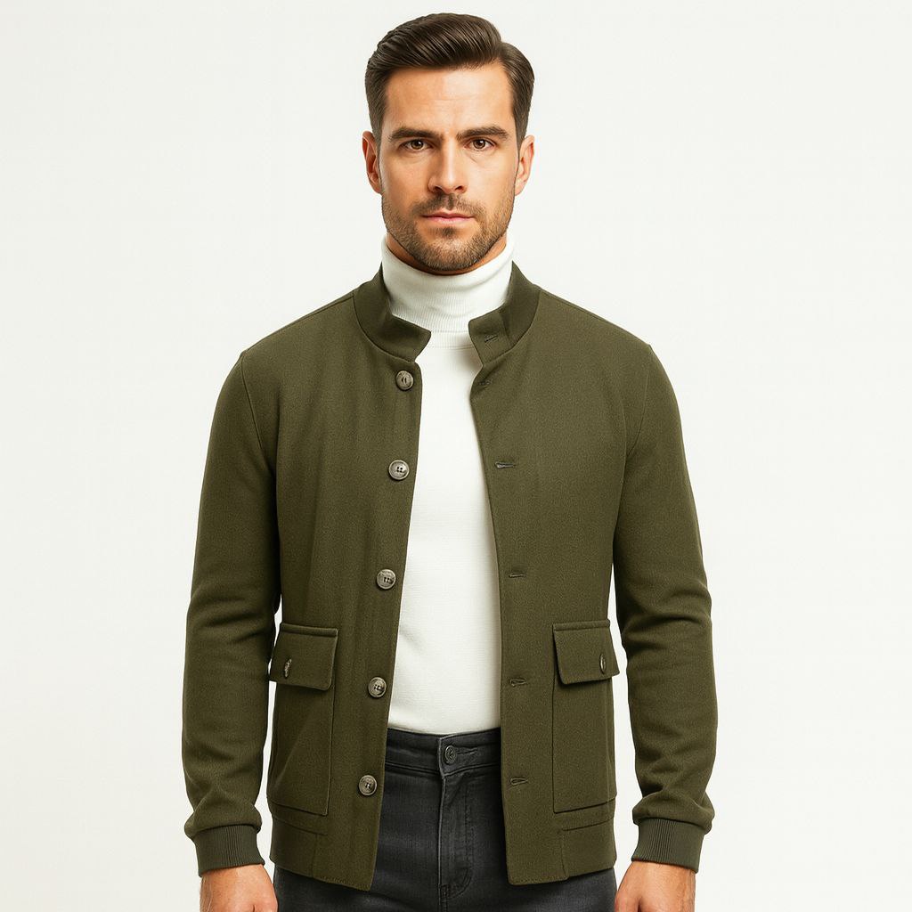 Olive wool flannel bomber jacket in zayte | Flamingo Fits