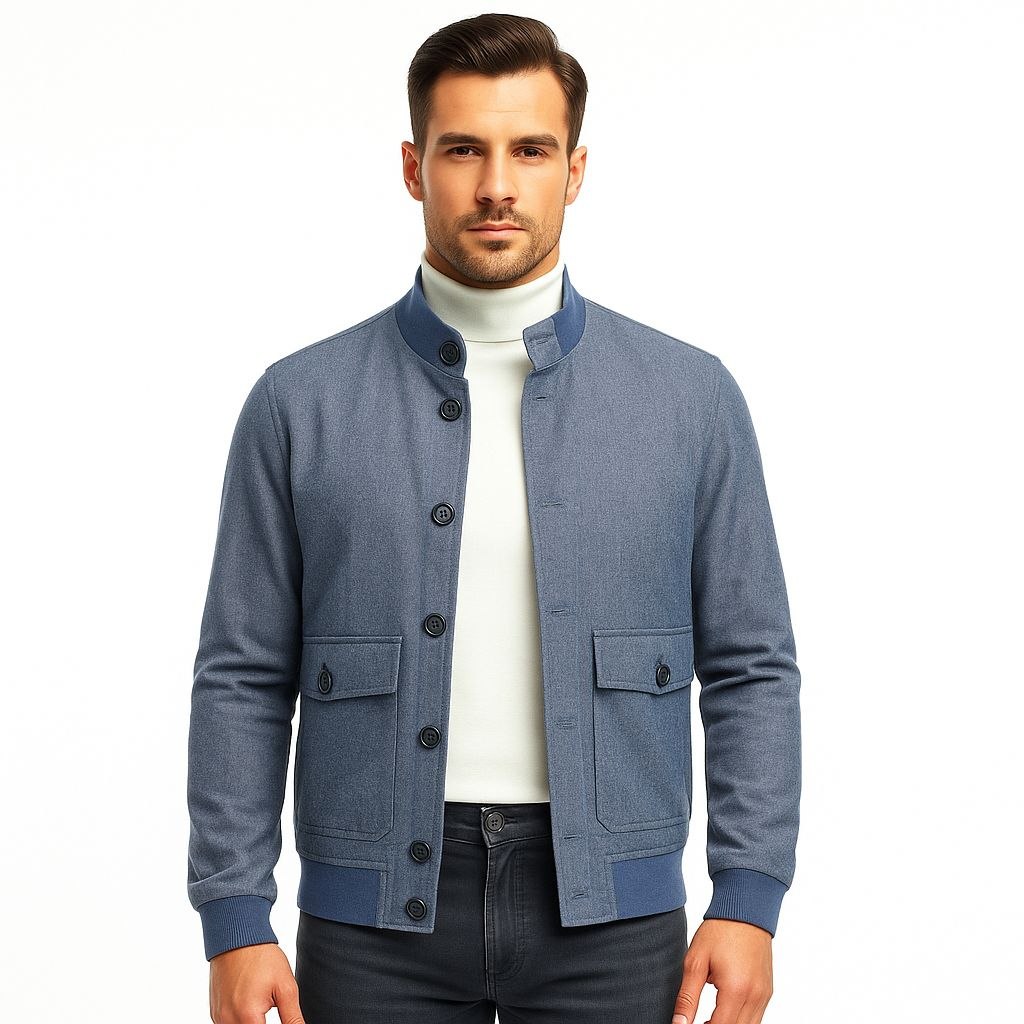 Navy wool flannel bomber jacket in navy | Flamingo Fits