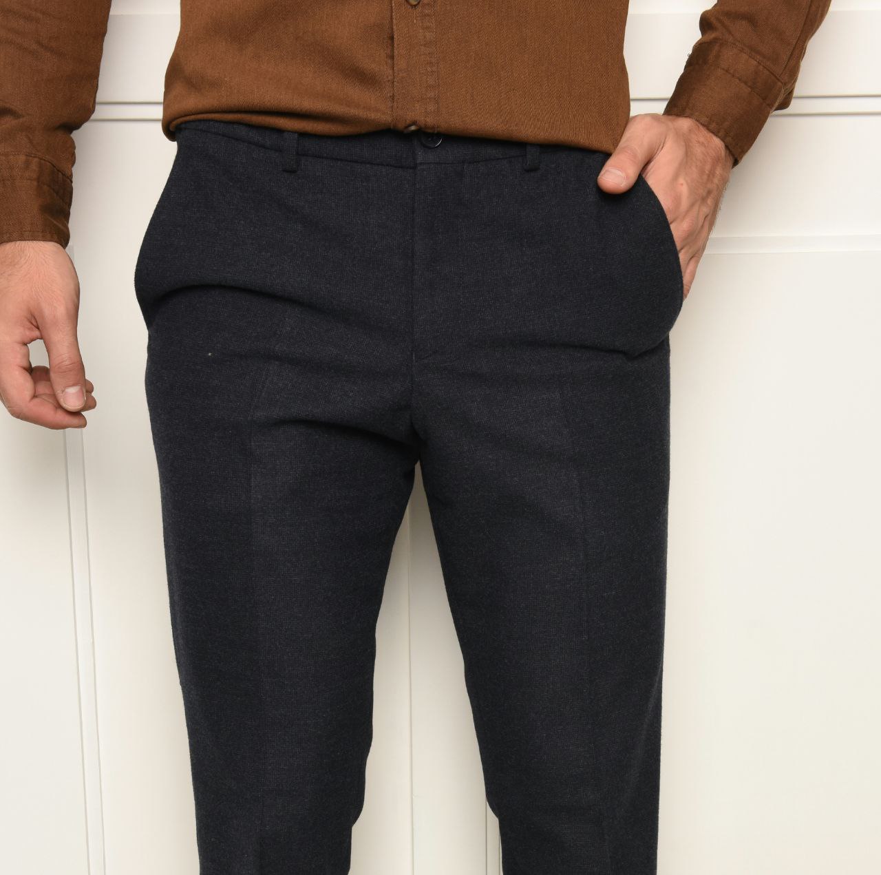 Navy Seersuker Trouser Pant - pants at Flamingo Fits