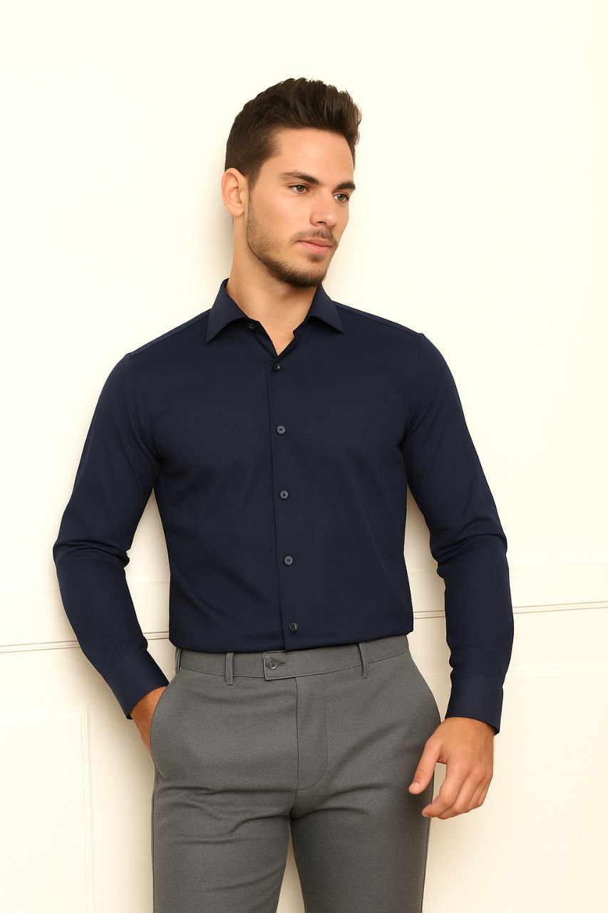 Navy lycra classic shirt | Flamingo Fits