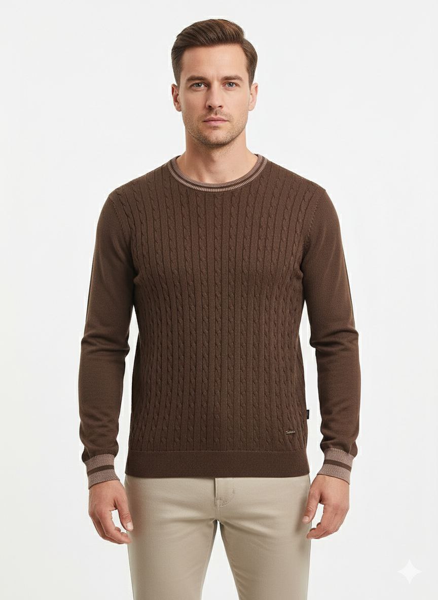 Brown verona cable-knit sweater in brown | Flamingo Fits