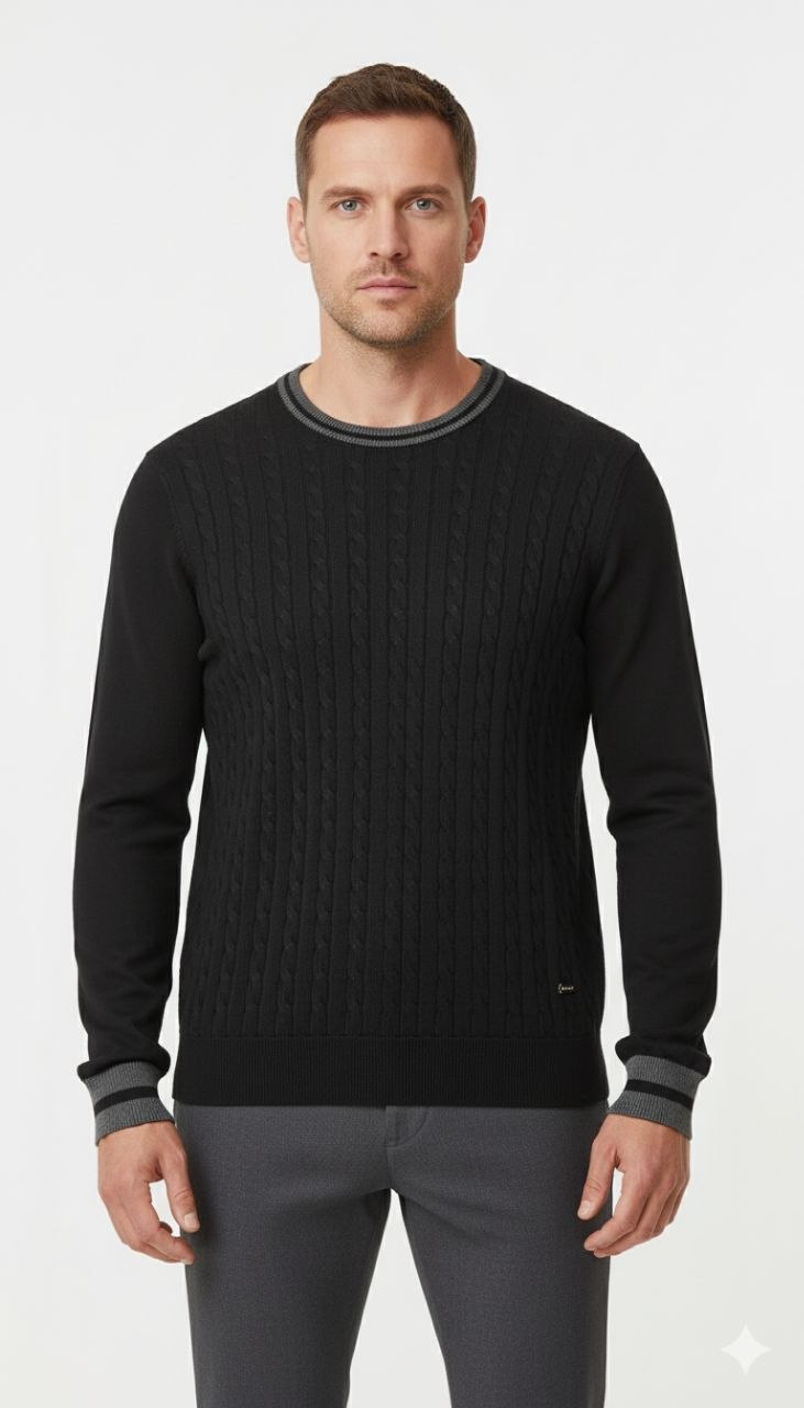 Black verona cable-knit sweater in black | Flamingo Fits