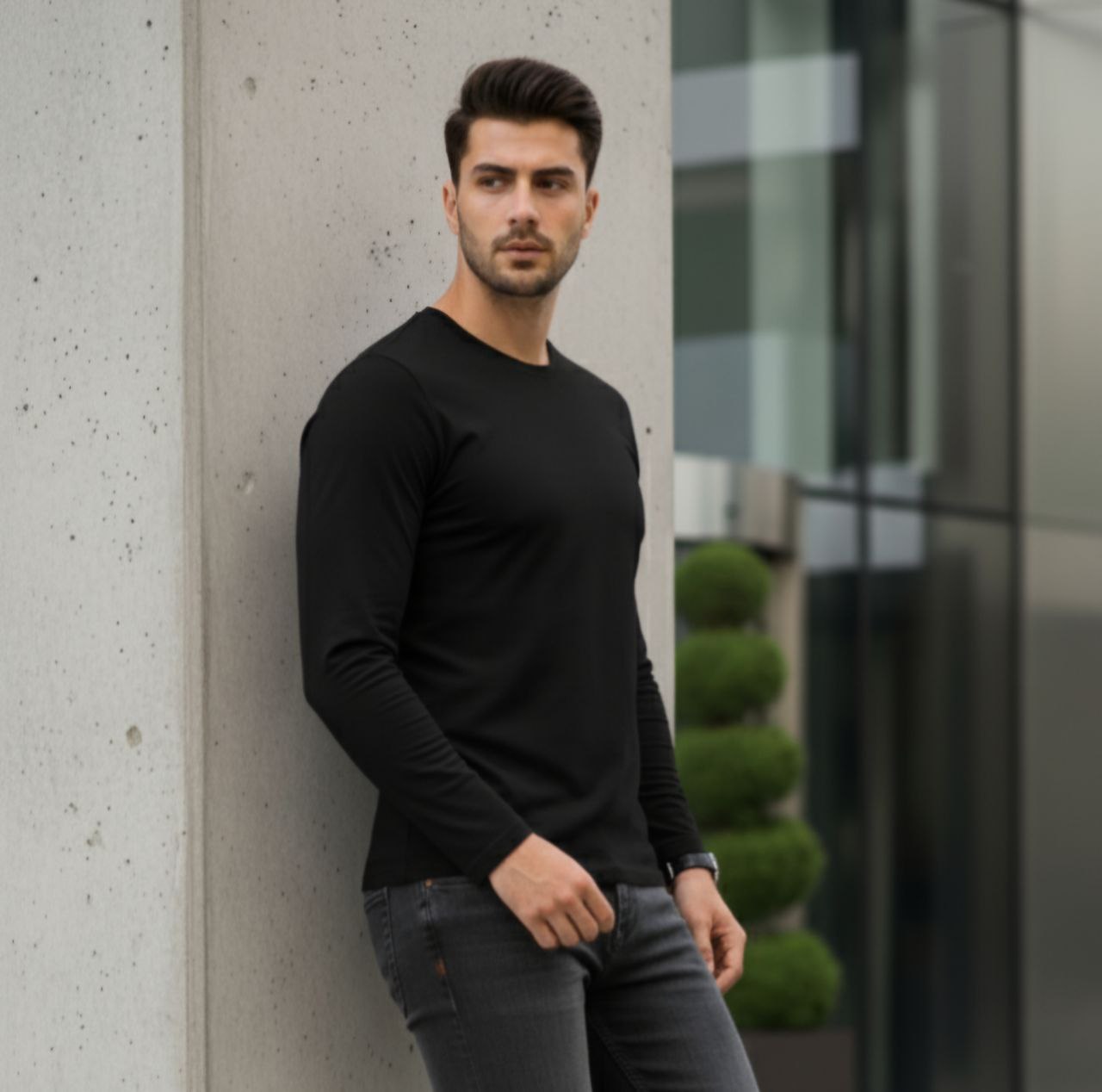 Black luxe cotton longslleeve sweater in black | Flamingo Fits
