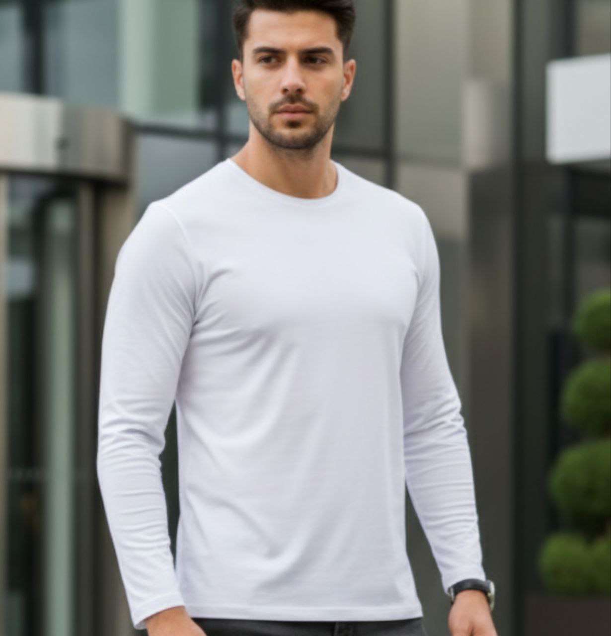 White luxe cotton longslleeve sweater in white | Flamingo Fits