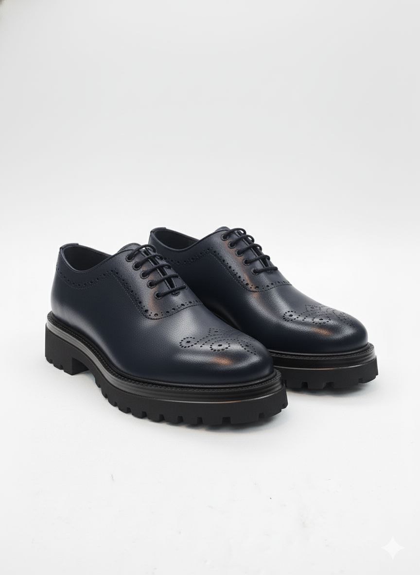 Classic navy brogue rugged shoes in navy | Flamingo Fits
