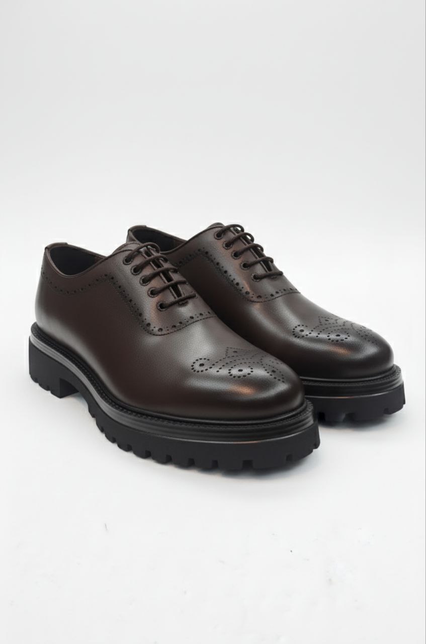 Classic brown brogue rugged shoes in brown | Flamingo Fits