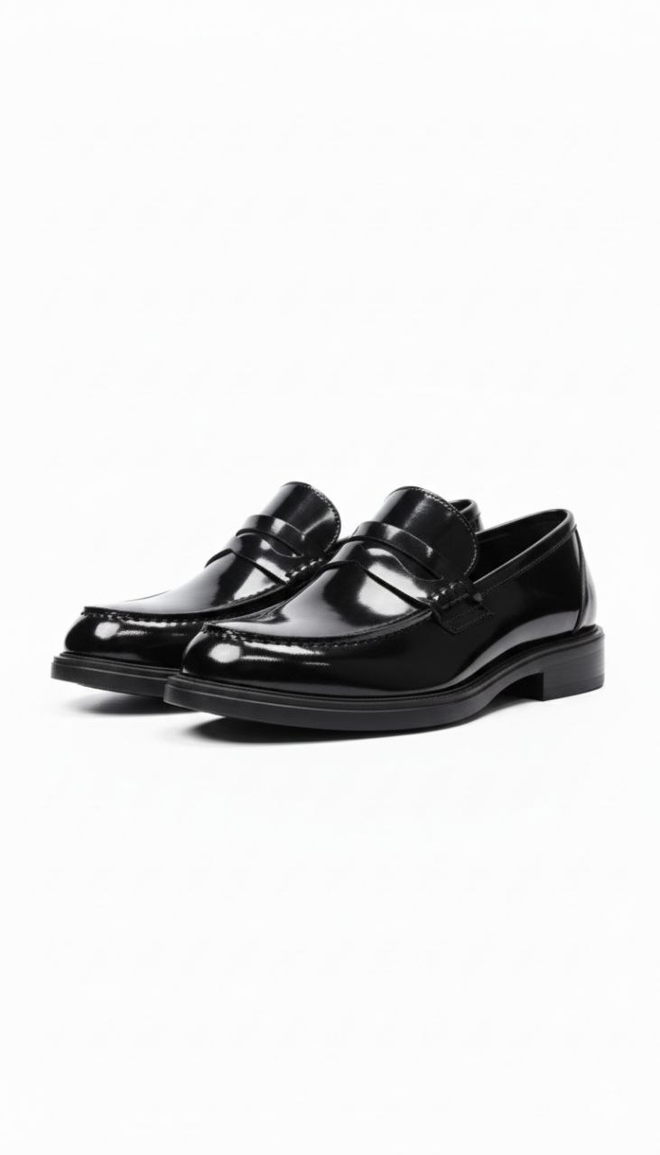 Classic loafers black luxe shoes in black glossy | Flamingo Fits