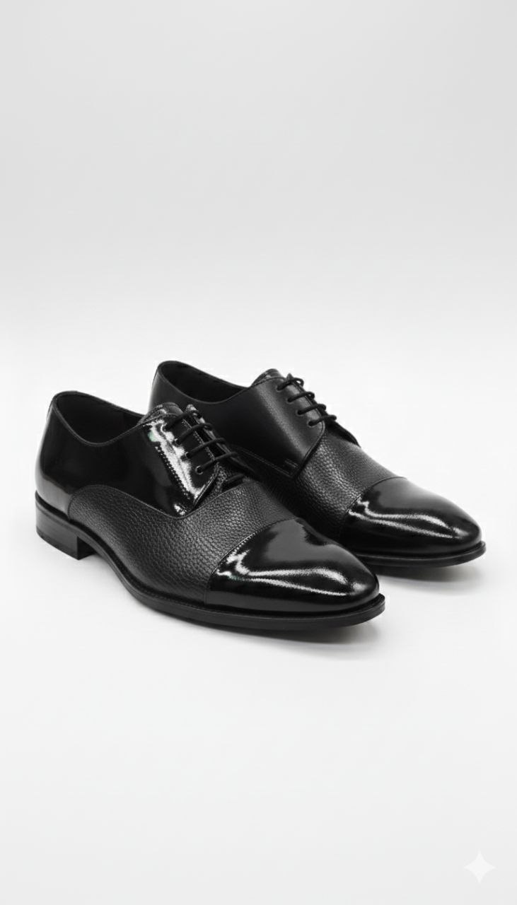 Black glossy classic derby shoes in black glossy | Flamingo Fits