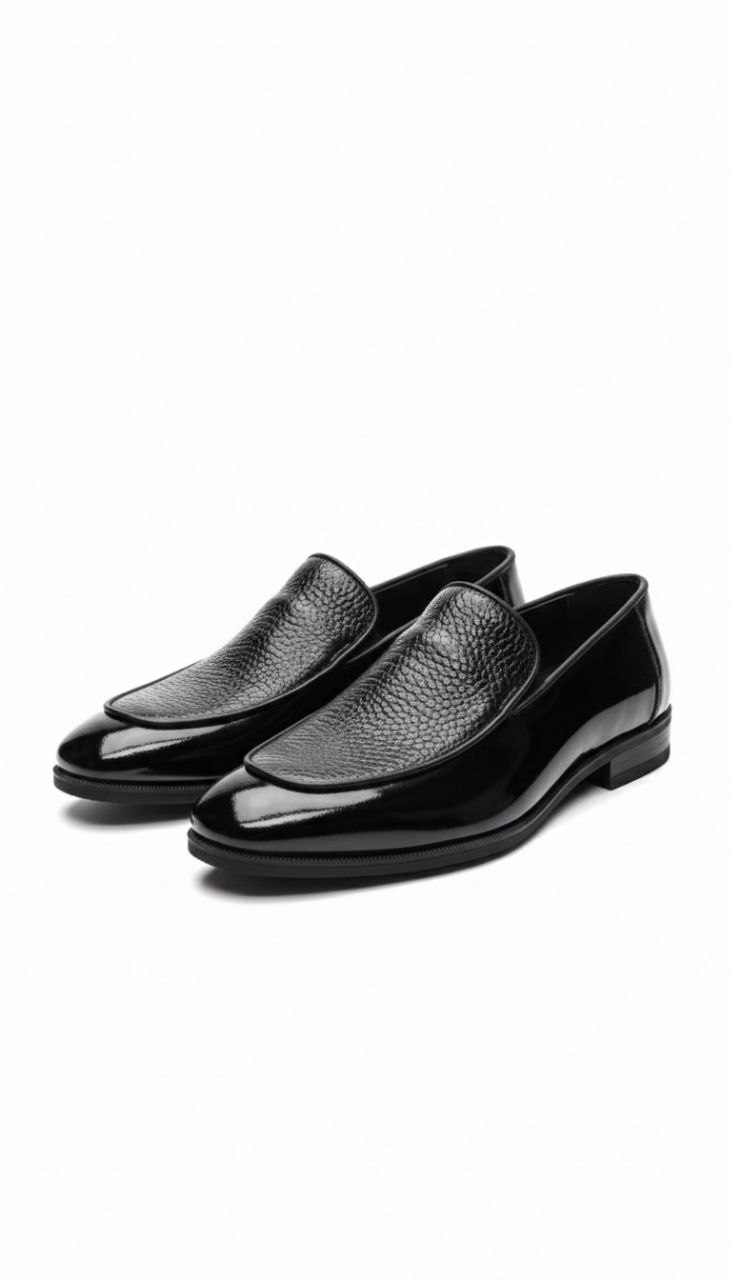 Black marc leather venetian loafer in black glossy | Flamingo Fits